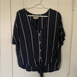 Universal Thread Black and White Boxy Tie Front Blouse